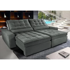 Sofá Retrátil e Reclinável com Molas Ensacadas Cama inBox Gold 2,32m Tecido Suede Velusoft Cinza