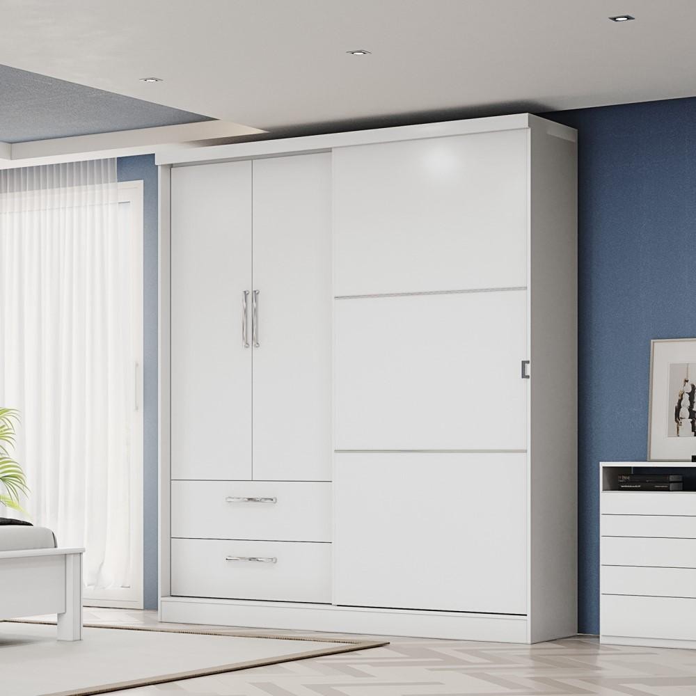 Guarda Roupa Casal 3 Portas 2 Gavetas Quarto Branco