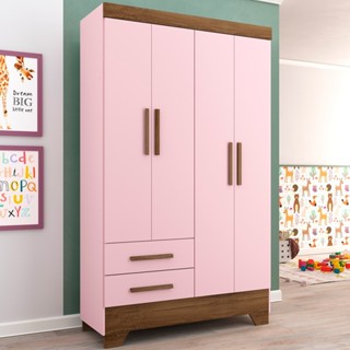 Guarda-Roupa Infantil 4 Portas 2 Gavetas Rosa/Nature - Panorama Móveis em Oferta na Shopee