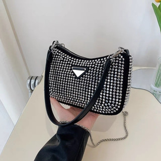 Bolsa crossbody feminina com alça de corrente prata glitter cristal strass  anjgg em Oferta na Shopee