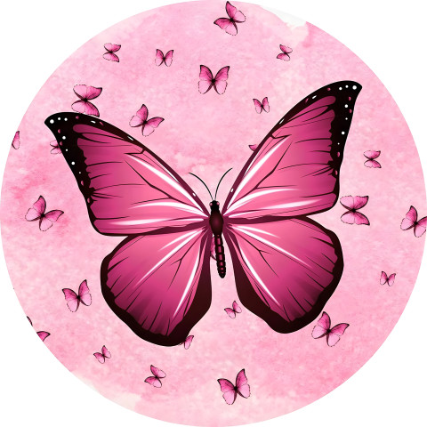 NOVO Painel Festa Infantil Redondo Borboleta Grande Pink detalhes preto, mini borboletas no fundo + Arco, Suporte incluso. Fazemos personalizado com qualquer tema. Confeccionado em Lona fosca, impressão de alta resolução. cenário , p/ Decoração