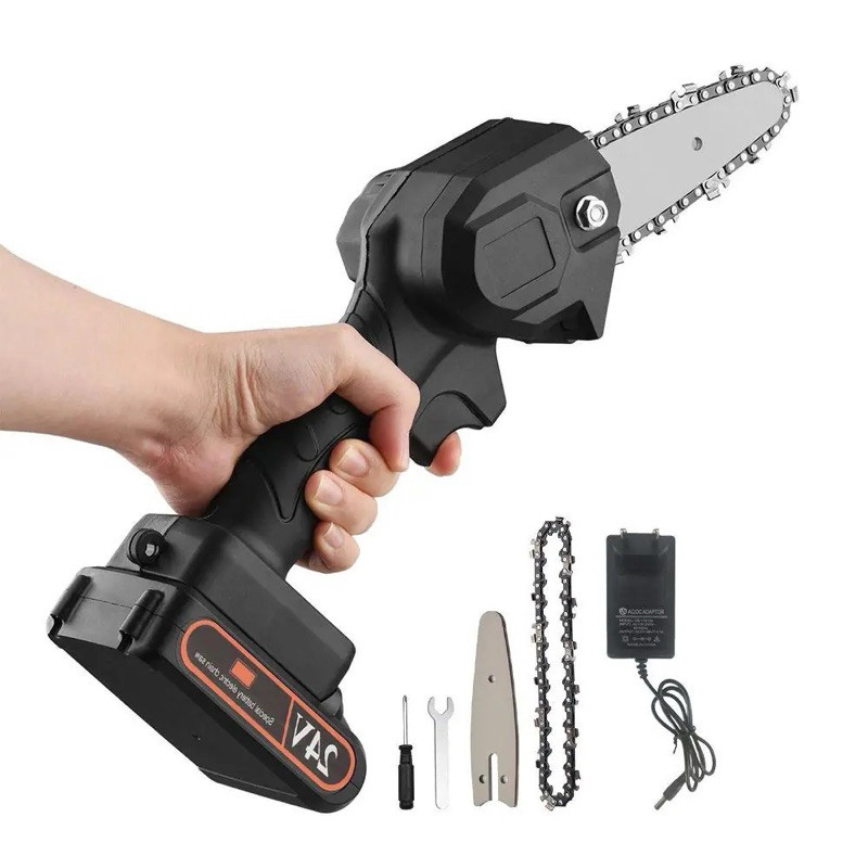 Moto Serra Elétrica para cortar galho fino nao grosso bat 600w 24v Mini Motosserra 4 Polegadas Carregador Bivolt Premium em Oferta na Shopee