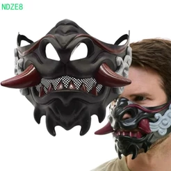 NDZE8 Samurai Cosplay Máscara , Assustador Halloween Vermelho Prajna 3D Engraçado Meia Facial Brinquedo