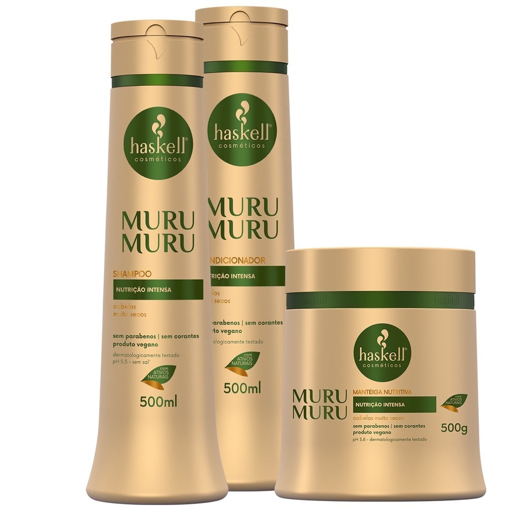 Kit Haskell Murumuru Shampoo Condicionador 500ml Mascara 500g