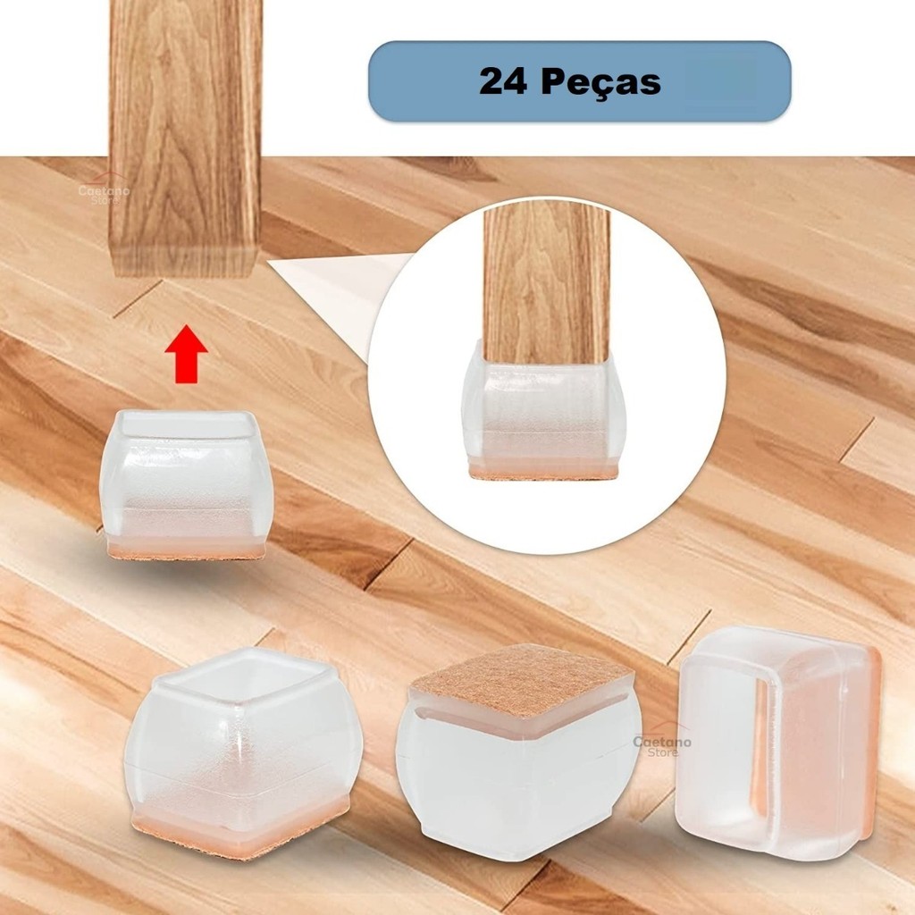 Kit 24 Protetor De Pé De Cadeira E Mesa Retangular Pezinho De Silicone + Feltro Protetora em Oferta na Shopee