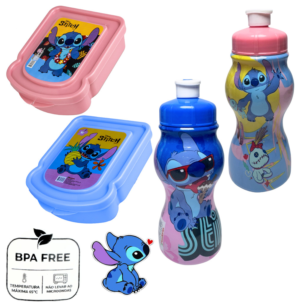 Kit Garrafa Squeeze 250ML + Lancheira  Porta Lanche Stitch Escola infantil em Oferta na Shopee