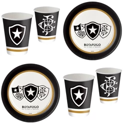 Kit Festa BOTAFOGO OFICIAL 8 Pratos + 8 Copos Descartável 200 Ml Papel - FESTCOLOR (CHOCO)