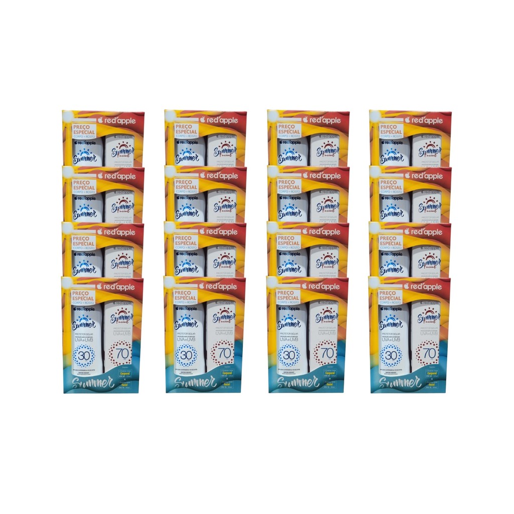 Kit 16 Protetor Solar Corporal 30 + Facial 70 kit Summer Red