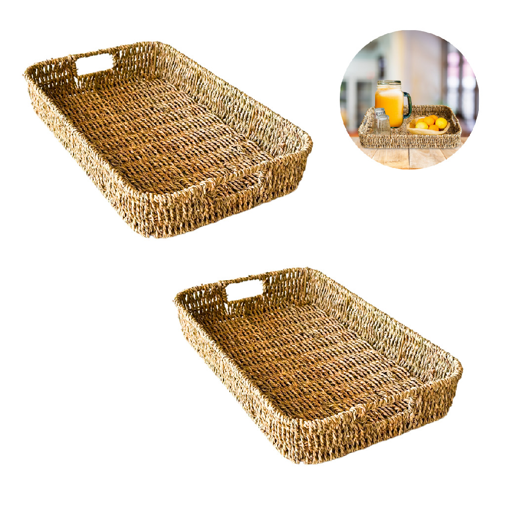 Kit 2 Bandejas Decoração Fibra Natural lavabo banheiro bancada cozinha sala aparador maquiagem cosméticos toalhas café