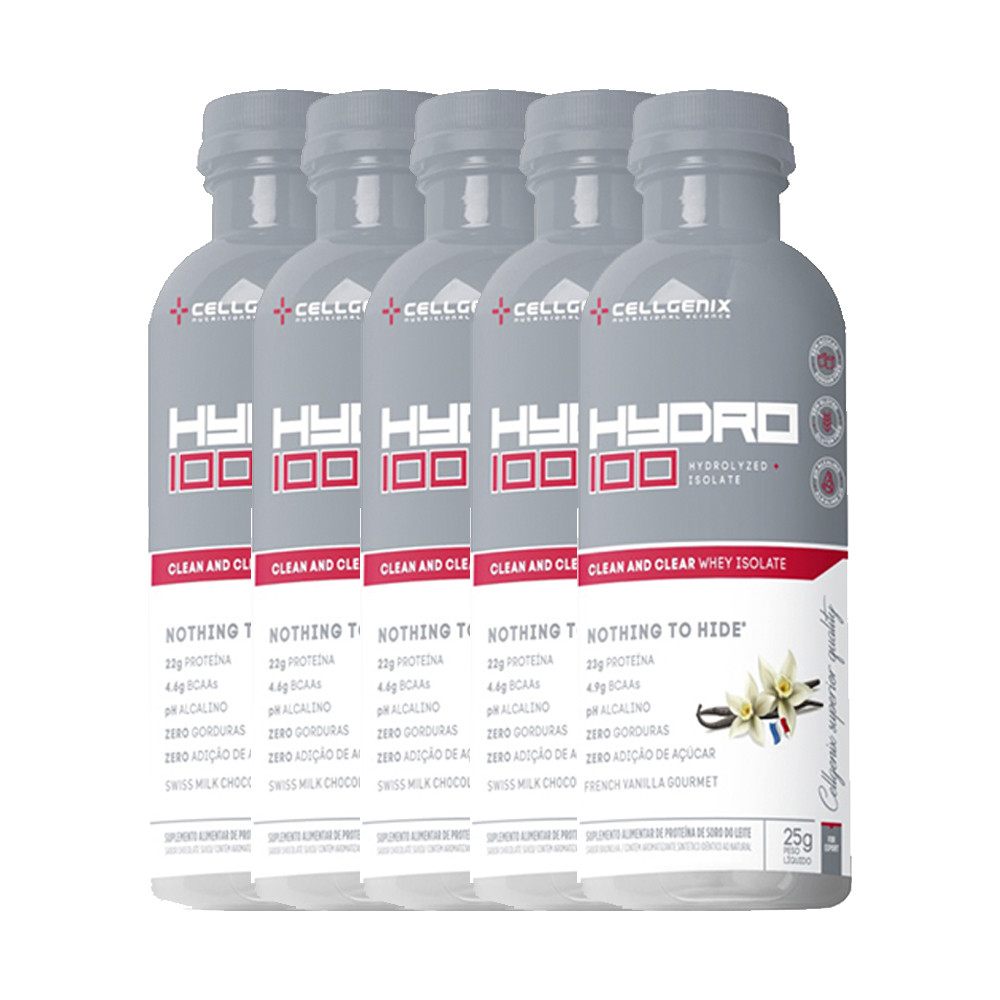 Kit 5x Hydro 100 Whey Protein Isolado Dose única - Cellgenix