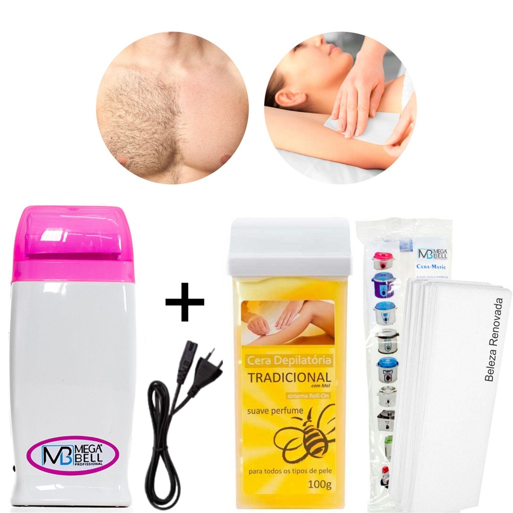 Cera Depilatória Mega Bell Kit +25 Papel Falso Tecido