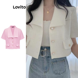 Lovito Blazer com Detalhes de Botão Frontal e Pérolas Falsas para Mulheres Casual LNA39043 (Multicolorido) em Oferta na Shopee