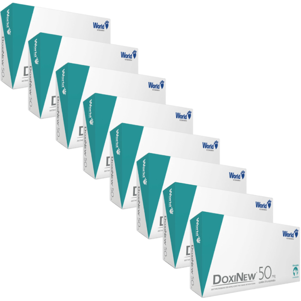 Kit 8 Doxinew 50mg Antibiótico Doxiciclina Com 14 Comprimidos World em Oferta na Shopee