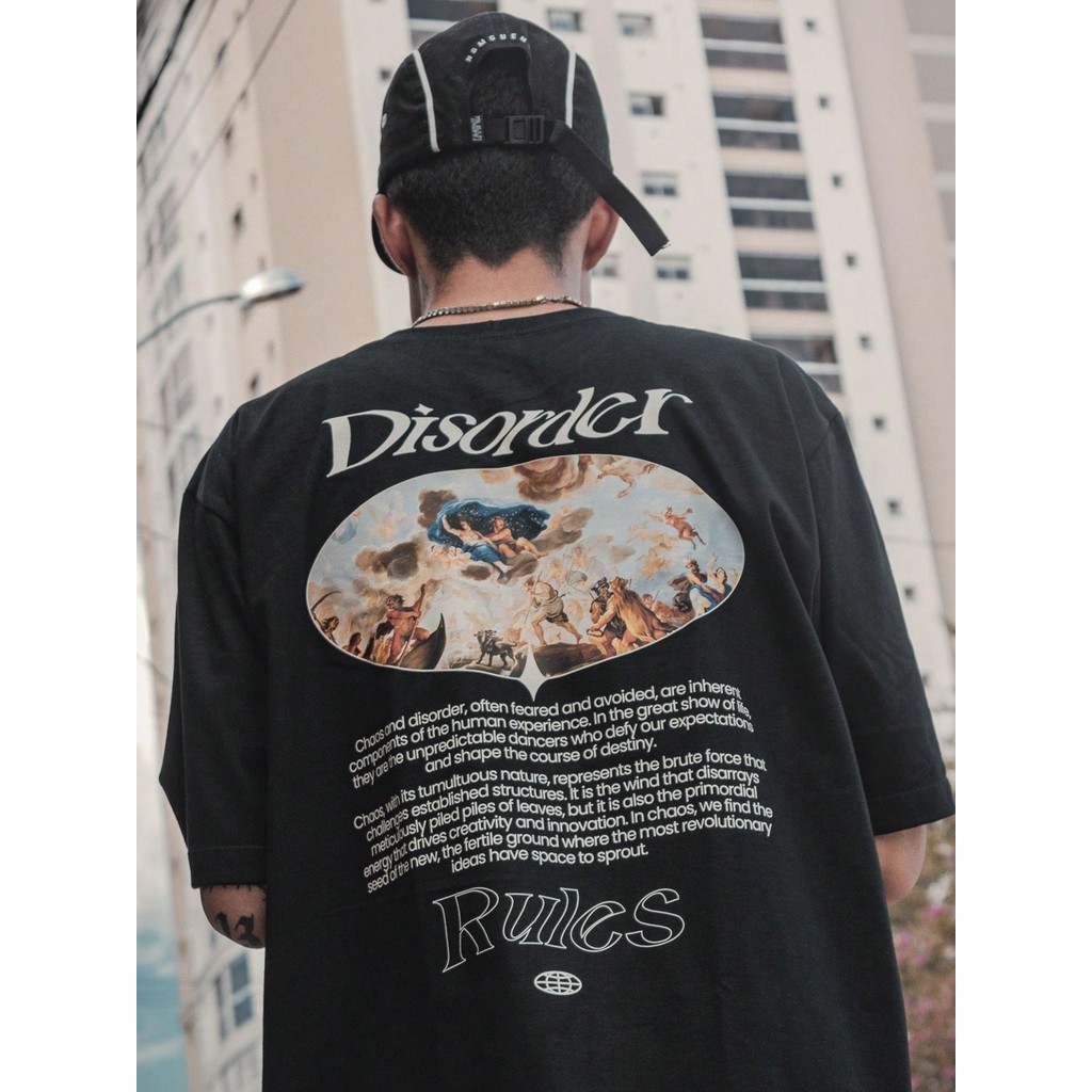 Camiseta Unissex Oversized Plus Size Feminina Masculina Streetwear Disorder Renaissance Rules Angels Algodão  e