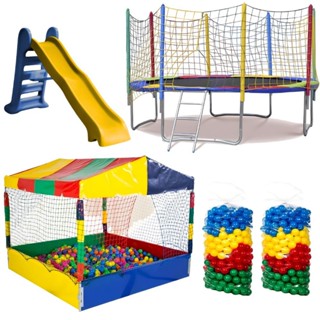 Kit Cama Elástica 3,05m + Piscina de Bolinhas 1,50m + 1000 Bolinhas Coloridas + Escorregador Grande em Oferta na Shopee