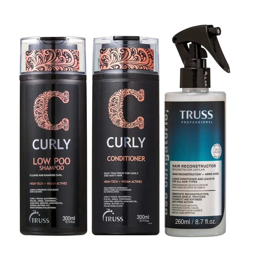 Kit Truss Curly  - Low Poo Shampoo 300ml + Condicionador 300ml + Uso Obrigatório Reconstrutor Capilar 260ml