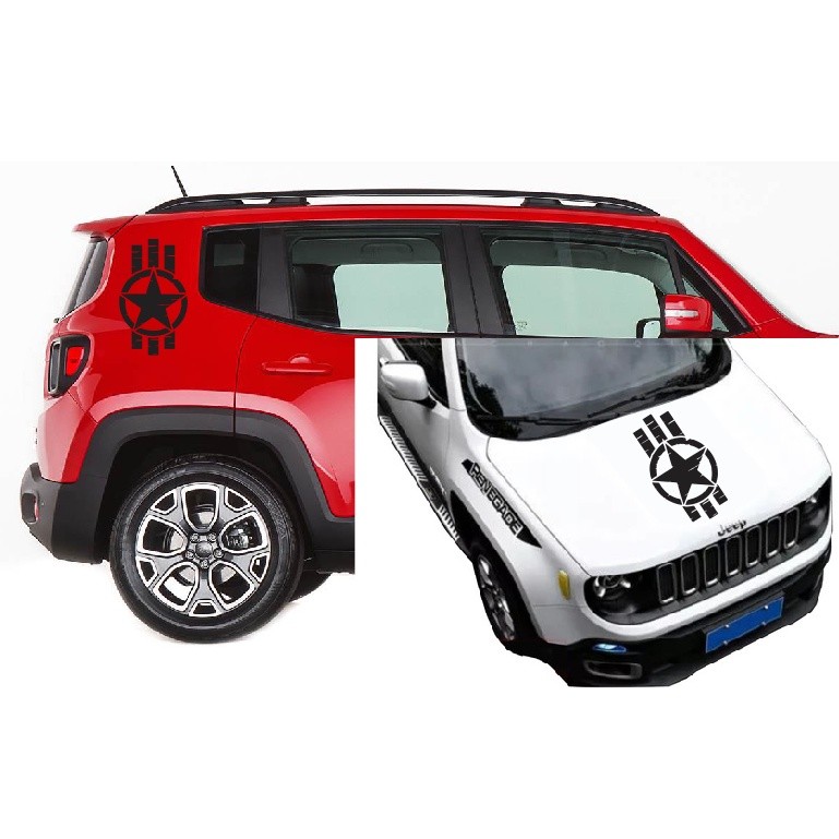 Renegade Capô Jeep Adesivo Estrela Militar com Barra Acessório Personalização