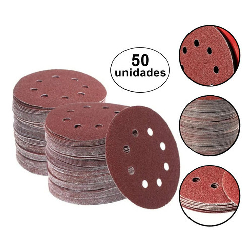 50 Disco Lixa 8 Furos 125mm 5 Pol Lixadeira Roto Orbital