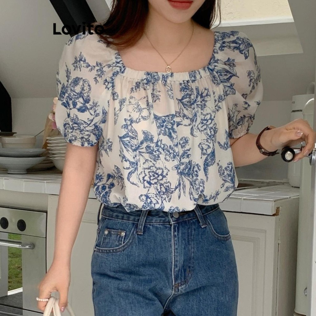 Lovito Blusa Elegante Com Estampa Floral Para Mulheres LNE71472 - Women Clothes