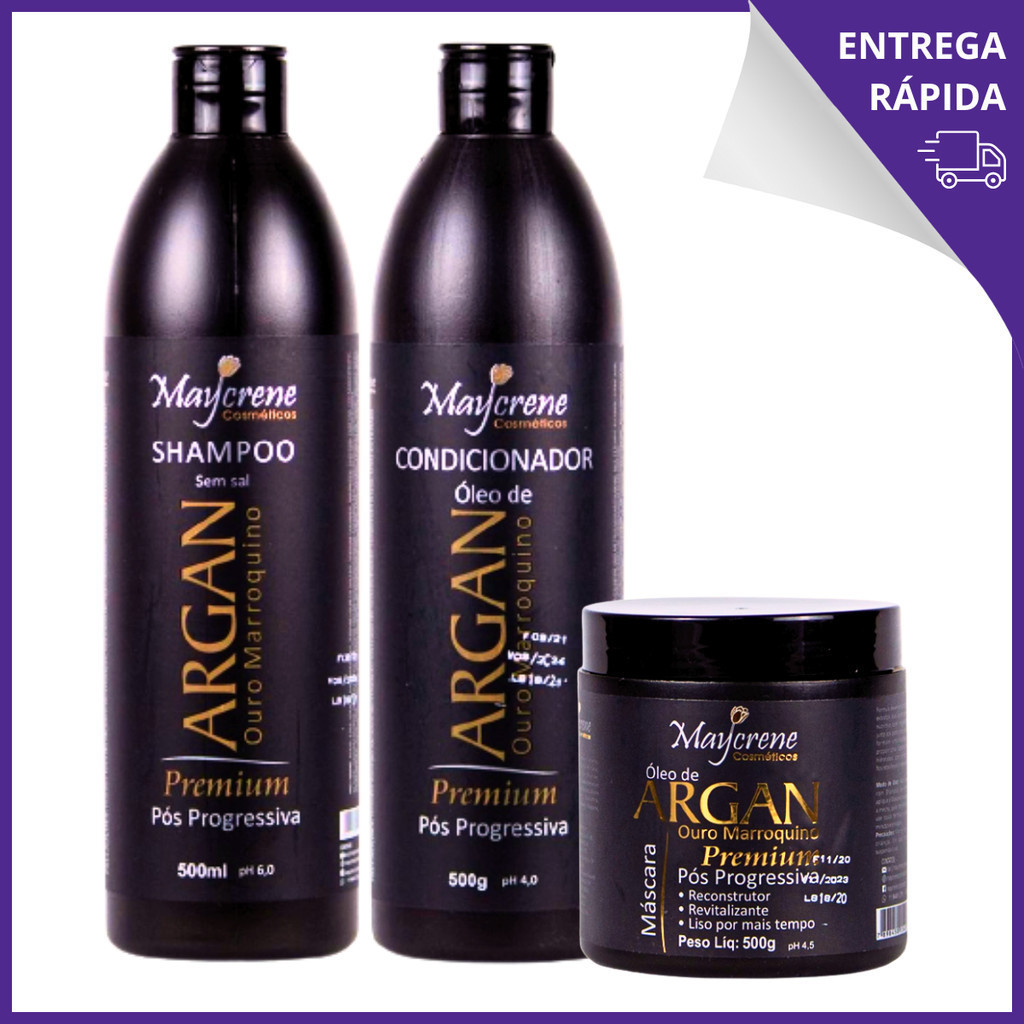 Kit Shampoo e Condicionador + Máscara Pós Progressiva Argan Premium em Oferta na Shopee