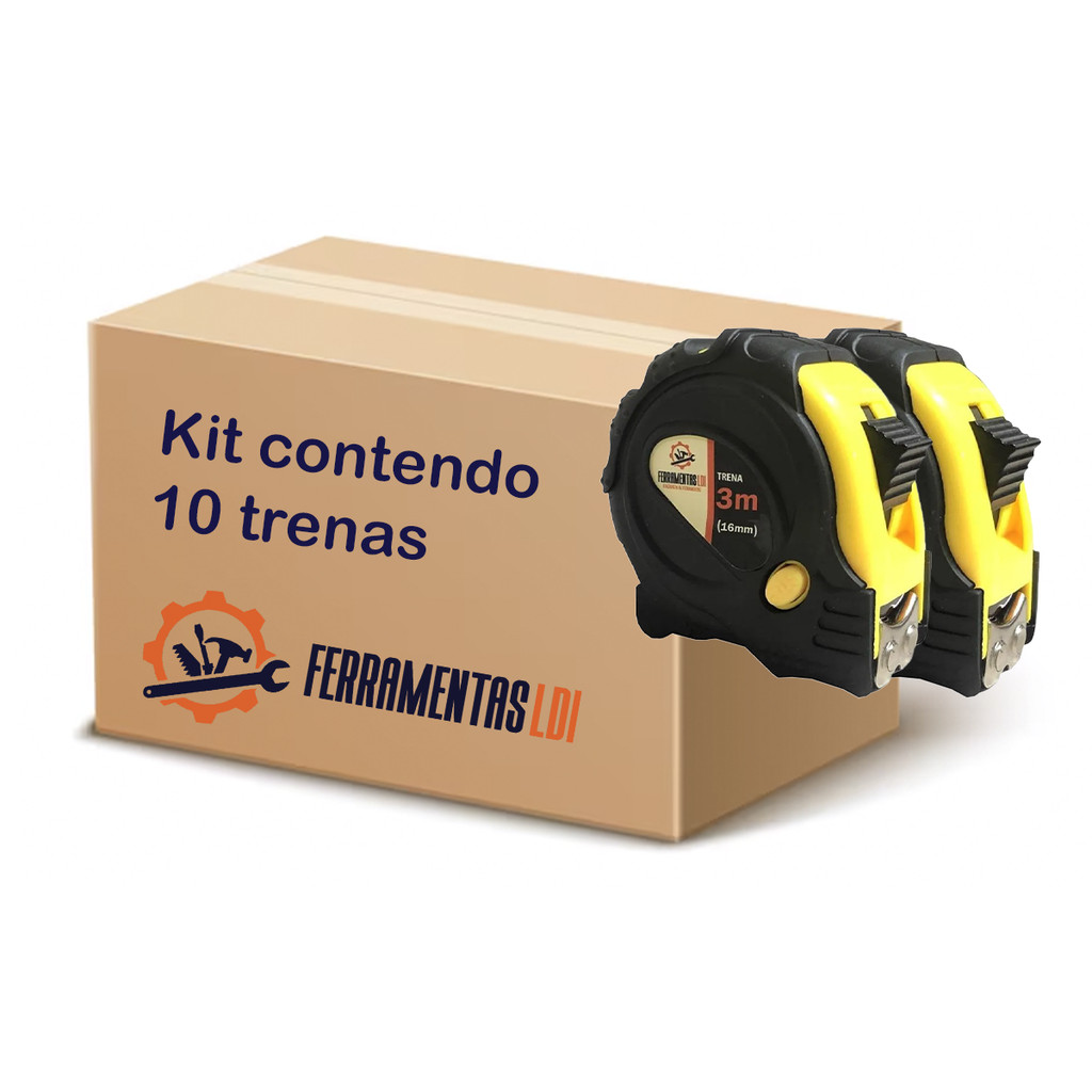 Kit 10 Trena Métrica Emborrachada Aço 3m x 16mm 3 Travas Ldi