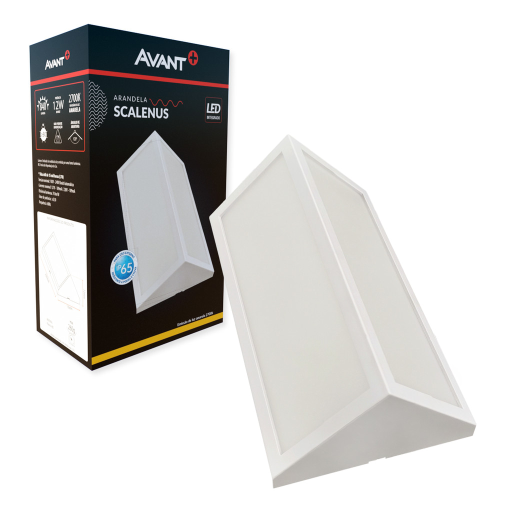 Arandela Led Scalenus 12w 2700k  Branco Quente 110v/220v Bivolt Ip65 Sobrepor Branco Fosco Cod: 339150579 Avant