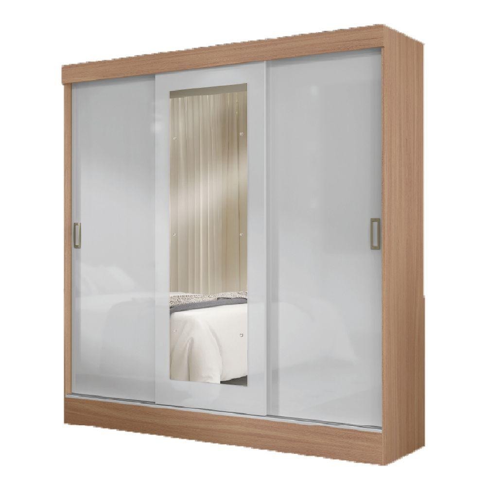 Guarda Roupas Casal Com Espelho 3 Portas De Correr 2 Gavetas Mônaco Maxel Madeirado em Oferta na Shopee