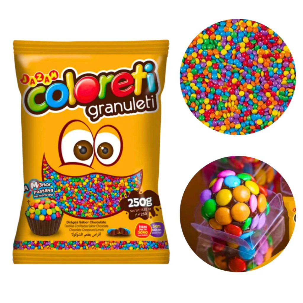 Confete Coloreti Granuleti Sortido Chocolate - P/ Brigadeiro - Pastilha Micro / Mini - 250g Jazam em Oferta na Shopee