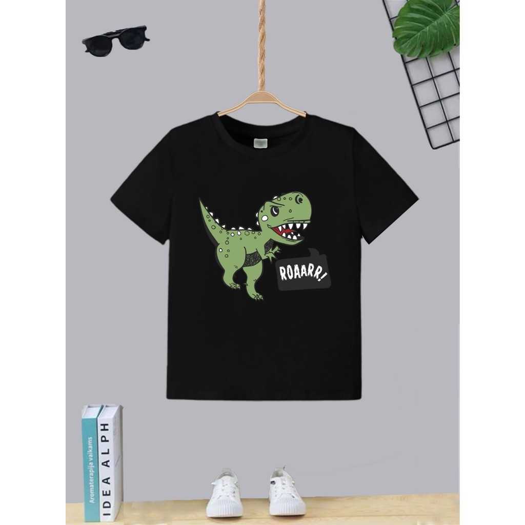 Camiseta Infantil Juvenil Teen Menino Estampa Dinossauro Roar T-shirt Masculina Moda Algodão Gola Redonda