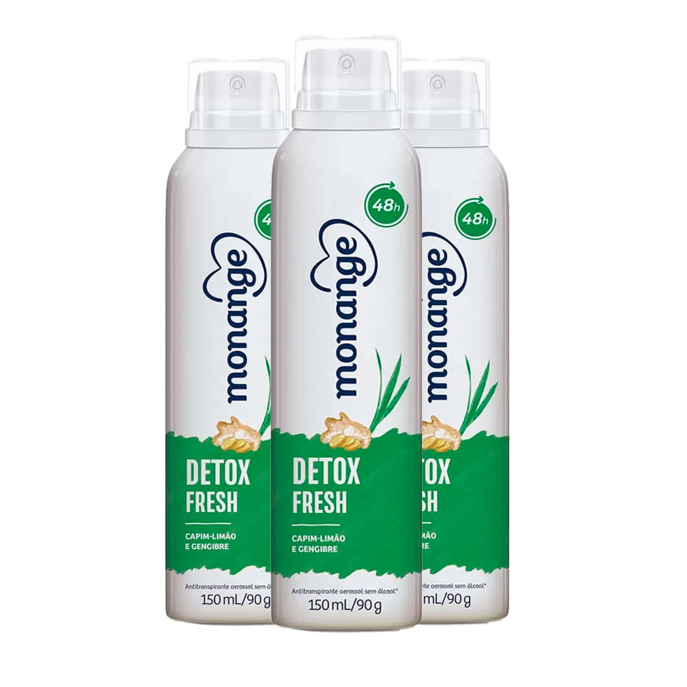 Kit Desodorante Aerosol Monange Detox - 90g - 3 unidades - Beauty