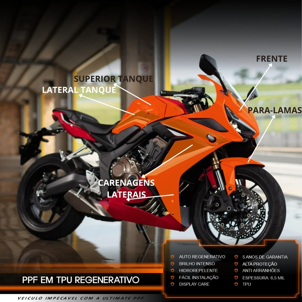 Película PPF Proteção Kit Semi Full Moto Honda CBR 650 R 2020 2021 2022 2023 2024 2025 TPU Anti Risco