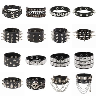 Punk PU Couro Cravejado Pulseira Ajustável Gótico Rebite Cuff Pulseiras Para Homens Jóias