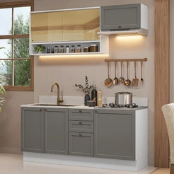 Armário de Cozinha Completa 180 cm Branco/Cinza Vik Madesa 05