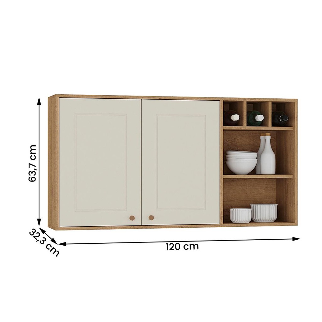Aéreo Tunísia 120cm com Nicho 2 Portas e Prateleiras — imagem 2 de 2