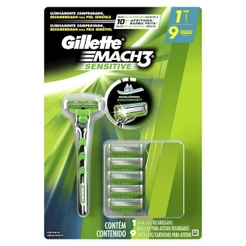 Aparelho de Barbear Gillette Mach3 Sensitive + 9 Cargas Sensitive