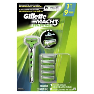 Aparelho de Barbear Gillette Mach3 Sensitive + 9 Cargas Sensitive em Oferta na Shopee