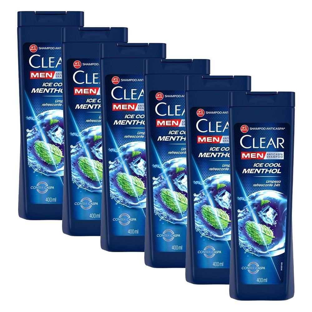Kit 6 Shampoos Clear Men Anticaspa Ice Cool Menthol 400ml em Oferta na Shopee