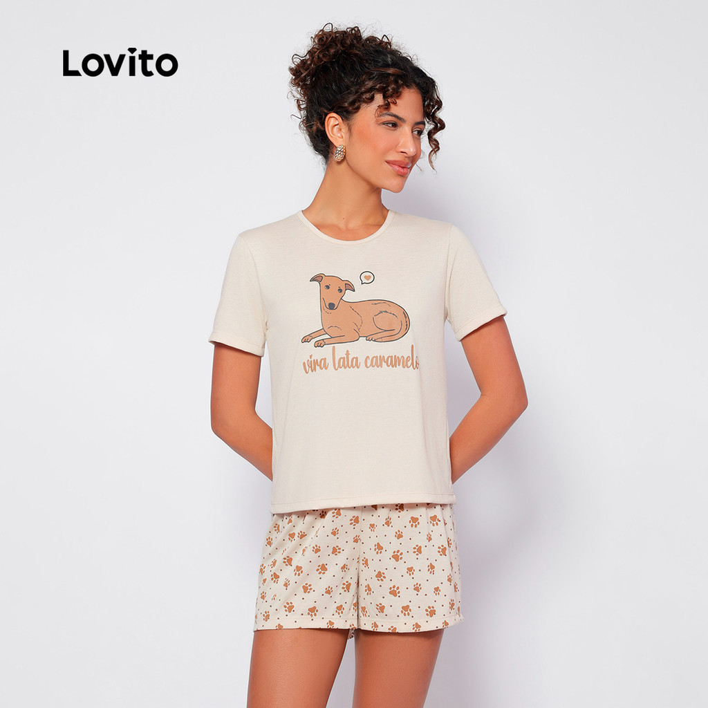 Lovito Conjunto de Pijama com T-Shirt e Shorts Vira Lata Caramelo LB596BRL626 - Women Clothes