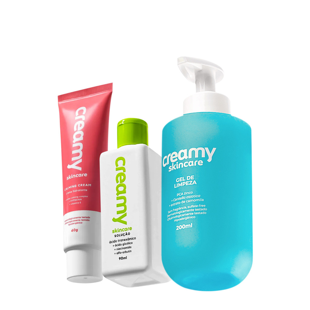 Kit Creamy Skincare Gel de Limpeza Calming Cream Ácido Tranexâmico (3 produtos) em Oferta na Shopee