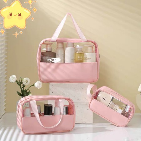Imagem KIT 3 Necessaire Bolsa Portátil Transparente Para Viagem Cosméticos Produtos De Higiene Pessoal-Q3