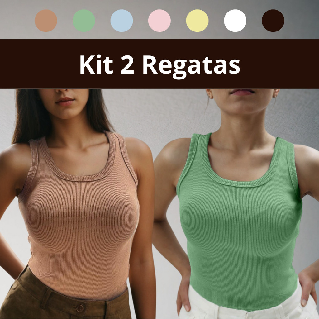 Kit 2 Regatas Ribana Canelada Feminina Blusa Basica Verao em Oferta na Shopee