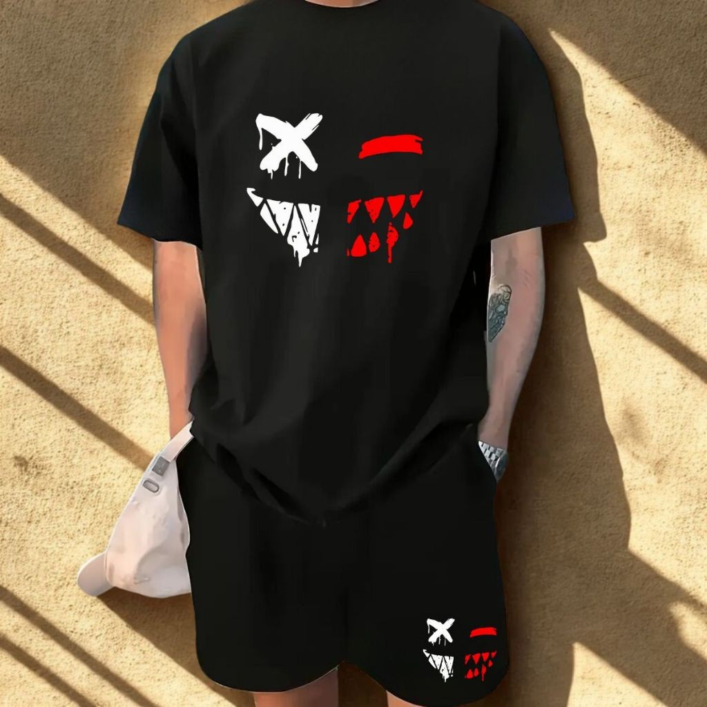 Kit Masculino Oversized E Bermuda Moletom Conjunto De Verão Smile Streetwear