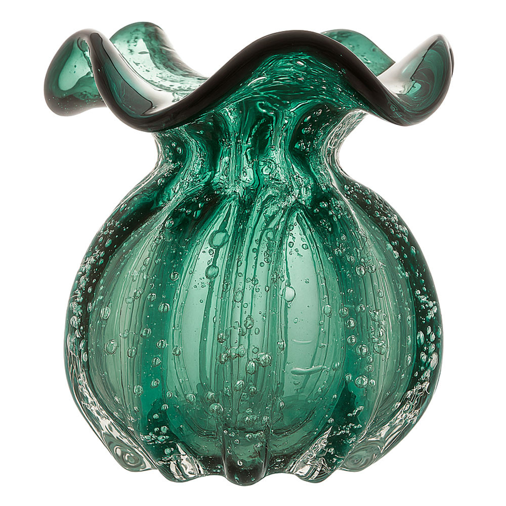 Vaso de Vidro Murano Flor Plantas Arranjos Verde Esmeralda Trouxinha 10x11cm Lemis