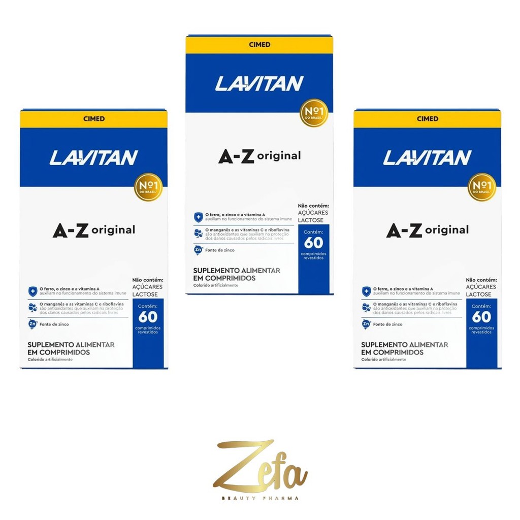 Kit 03 Lavitan Multivitamínico A-Z Original 60 Comp - Cimed
