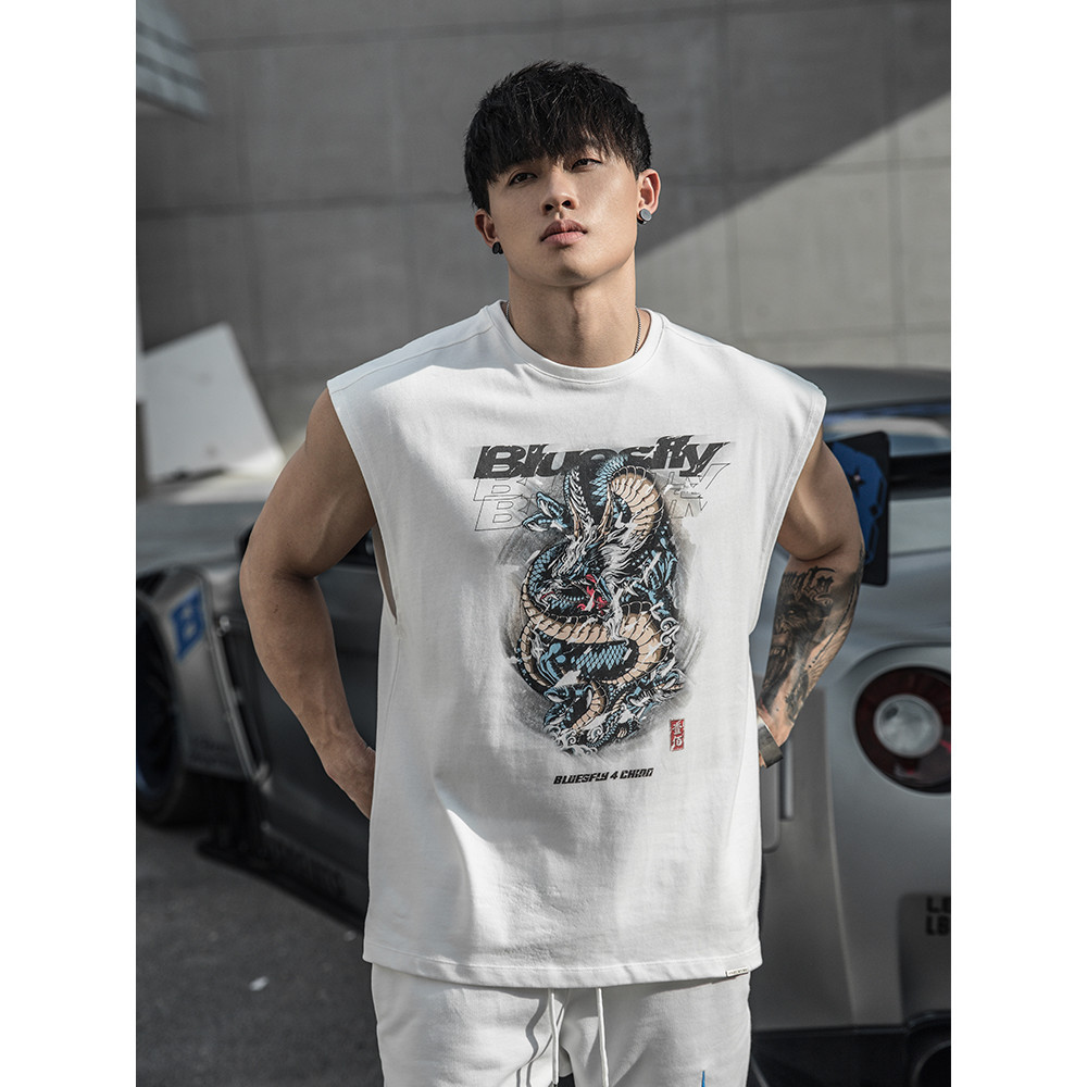Colete Americano Blusfly Colete Americano de Cintura Homens Camiseta sem mangas Camiseta com Pescoço Redondo Impresso