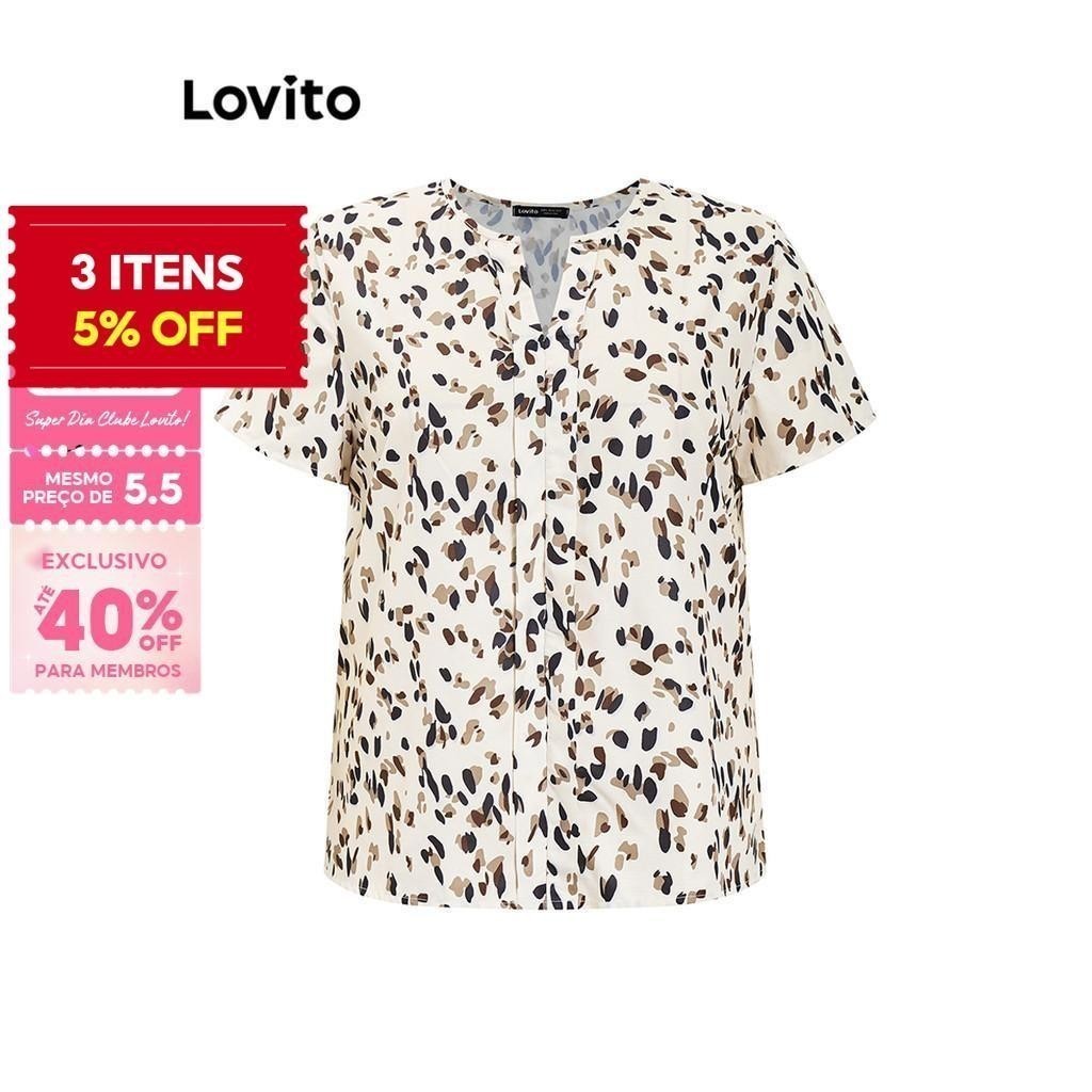 (Trendy) Lovito Blusa Curva Plus Size Casual Ditsy Floral Padrão Blusa Básica Para Mulheres LBL17292 em Oferta na Shopee