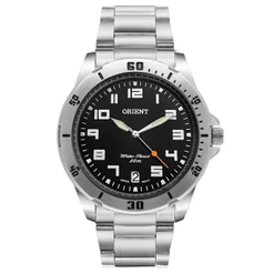 Relógio Orient Masculino Prata Fundo Preto Aço Inox 42mm Analógico Calendário MBSS1155AP2SX Original