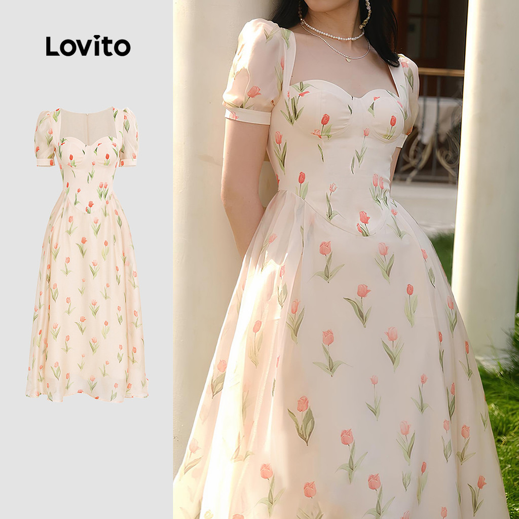 Lovito Vestido Casual Boho De Férias Com Zíper Toque Macio Ideal Para Primavera/verão LBL26155 em Oferta na Shopee