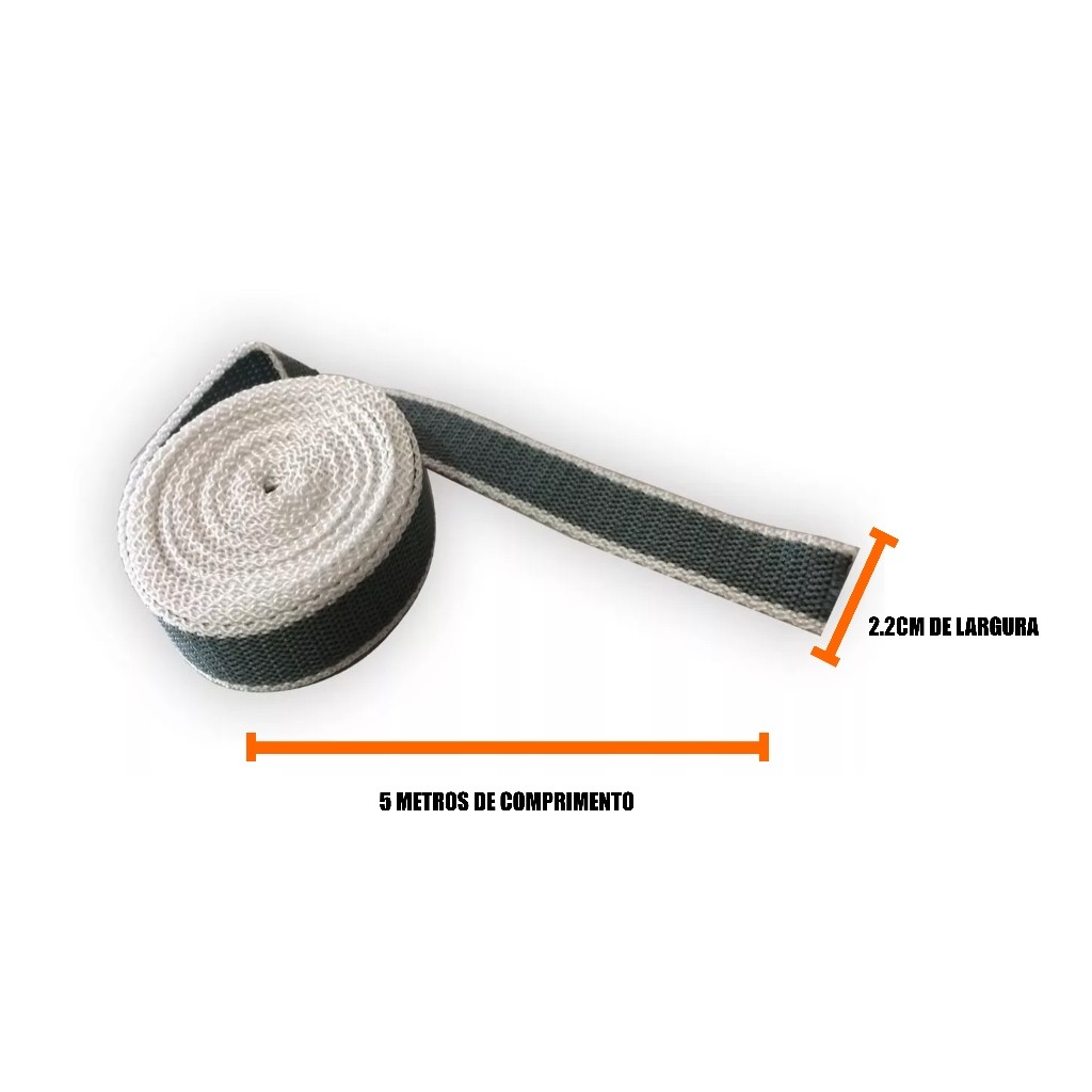 Fita/Cadarço/Corda de substituição cinza para persiana integrad/externa - 5 Metros, 2,2cm de Largura