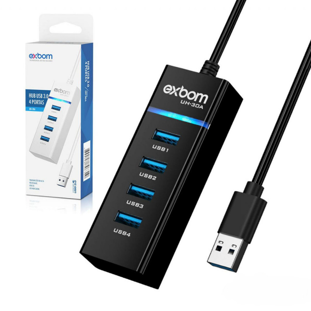 Extensor USB 3.0 High Speed 5Gbps c/ 4 Portas | Hub Multiplicador para PC/Notebook